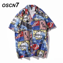 OSCN7 Повседневная рубашка с принтом и коротким рукавом для мужчин, уличная, Гавайский пляж, большие размеры, женская мода, харуджуку, рубашки для мужчин, XQ68