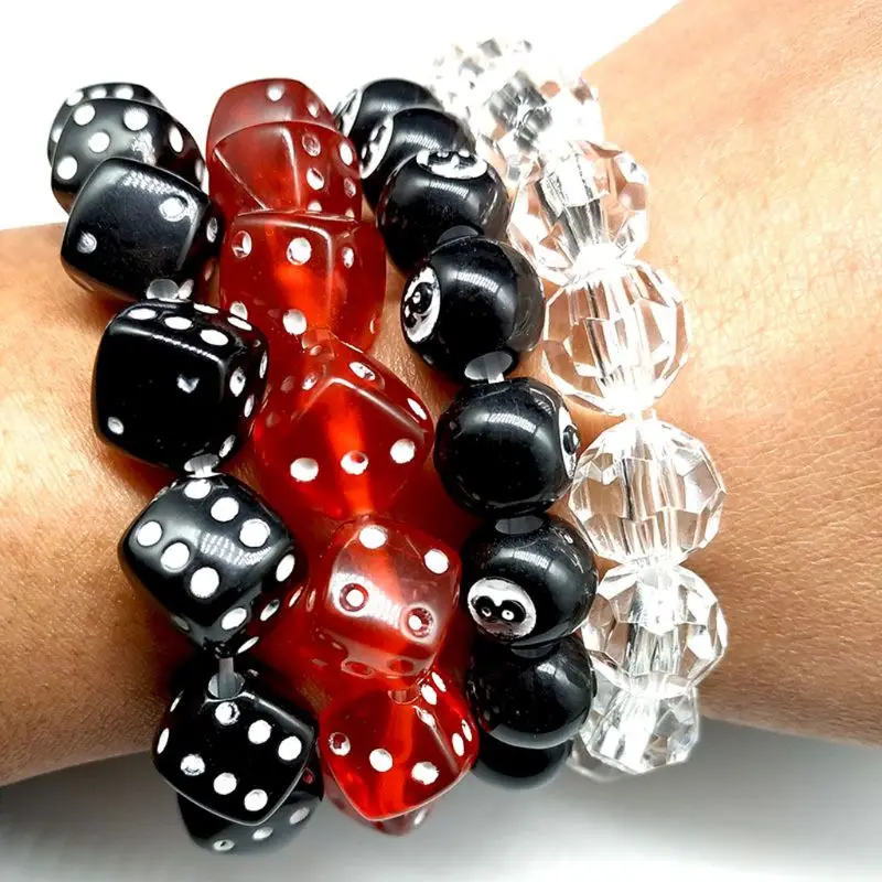 Acrylic Dice Beads Stretch Bracelets Funny Game Lucky Dice Bracelets Women Fashion Jewerly