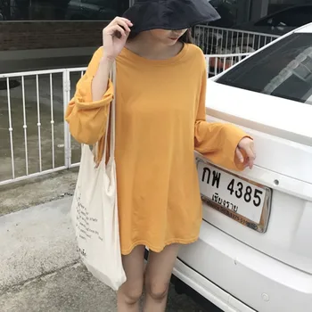 

2019 new pure cotton solid color casual long-sleeved T-shirt women