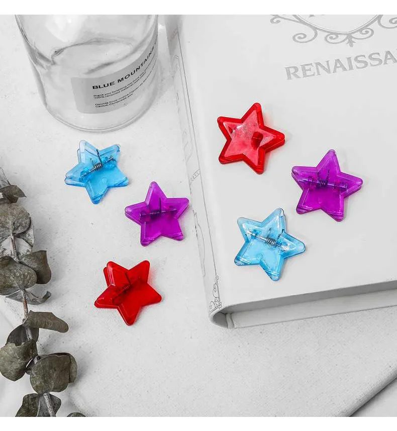 Creative Transparent Five-pointed Star Small Clip Cute Color Plastic Folder Test Paper Clip Filming Decoration Picture Portfolio