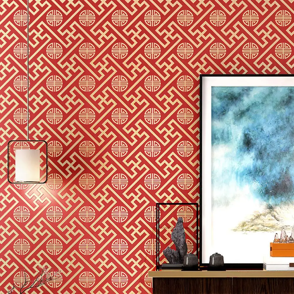 Chinês Moderno Clássico Papel de Parede Sala de Estudo Casa Chá Decoração da Parede Quarto Sala Estar Grego Chave Vento Chinês