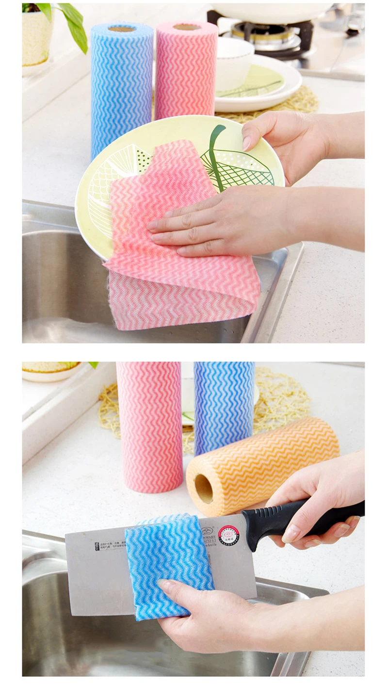 Disposable Cleaning Cloths Roll Can Tear Dish Cloth Absorbent Oil Clean Scouring Pad Wash Cloths Lazy Rag Kitchen Bar Towel