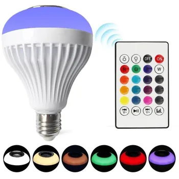 

12W Smart E27 B22 RGB Bluetooth Speaker LED Bulb Light Music Playing Dimmable Wireless Led Lamp With 24 Keys Remote Control