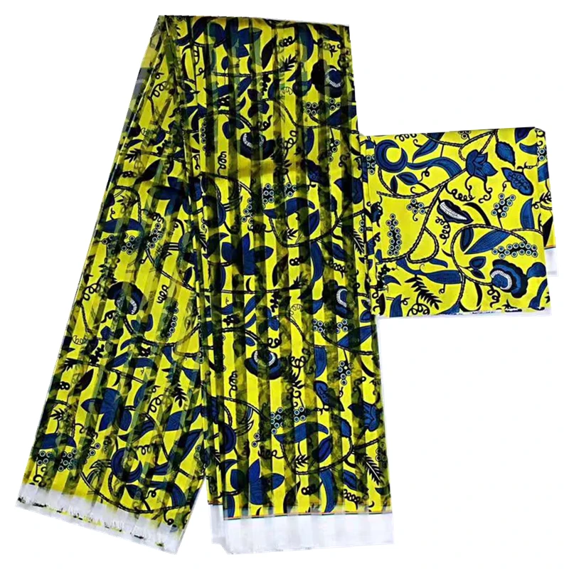 Африканский Воск Анкара ткань желтая органза шелк воск новейший дизайн шелк органза ткань Африканский Воск стиль для женщин платье