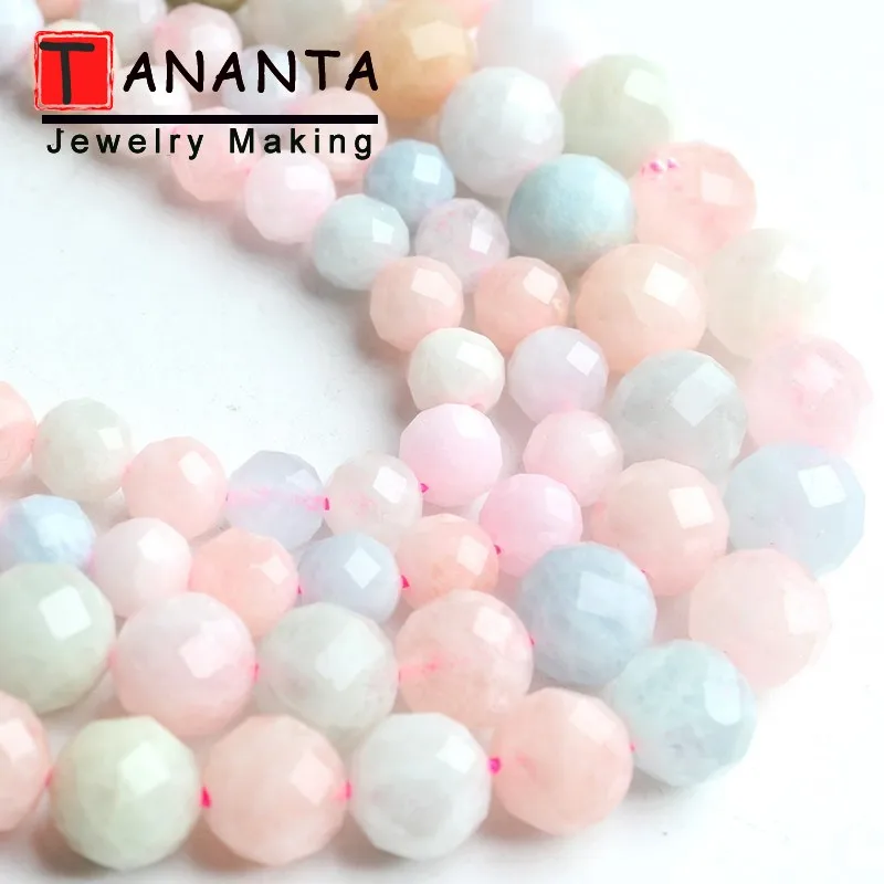 

6/8mm Natural Faceted Colorful Morganite Beads 7.5 Inch Round Loose Spacer Stone Beads For Jewelry Making DIY Bracelet Necklace