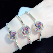 10 шт./лот высокое качество латунный браслет Pave CZ Письмо Любовь регулируемый браслет модные ювелирные изделия