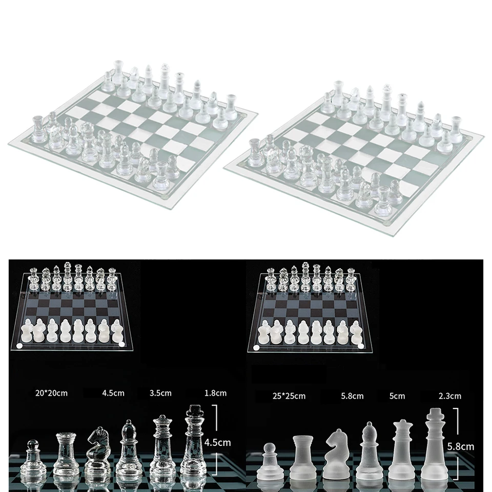 駒チェスゲーム国際チェス透明ガラスチェスの駒市松飾り20x2 0/25 × 25