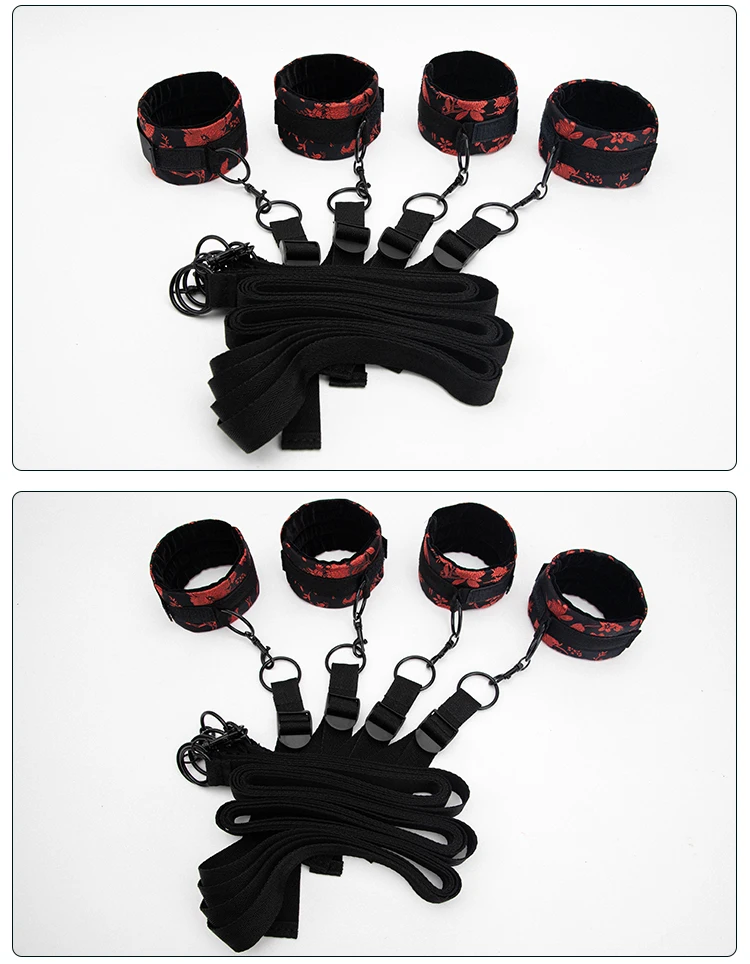 BLACKWOLF Sex Bed Toys Restraint Set Handcuffs Ankle Cuffs BDSM Bondage Straps Adult Games Sex Products Erotic Toys For Couples