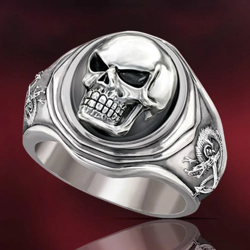 Classic Punk Vintage Skull Rings for Men Gothic Stainless Steel Ring Dragon Fidget Mens Jewellery Anillo Hombre | Украшения и