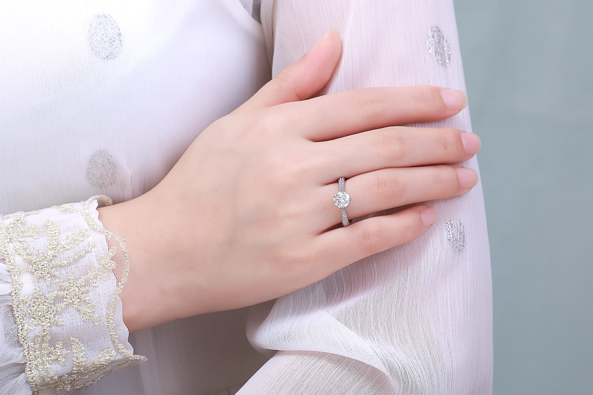 Круглое серебряное кольцо с муассанитом, 1ct D VVS, роскошное женское кольцо с муассанитом, регулируемое