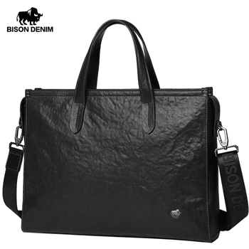 

BISON DENIM Genuine Leather Men Bag Luxury Handbags Men Bag Designer High Quality Leather Shoulder Bag 15 Laptop Briefcase N2999
