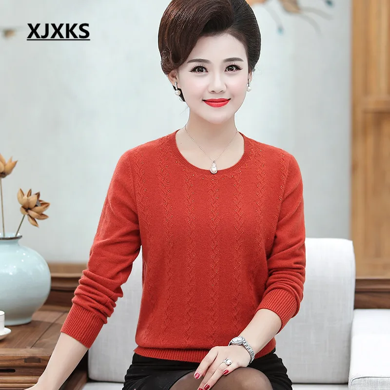 XJXKS High quality wool+ rabbit fur blended knit sweater women pullover autumn winter new loose plus size women sweater - Цвет: Оранжевый