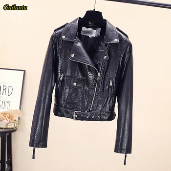 

Guilantu 2020 Faux Pu Motorcycle Biker Leather Jacket Women Spring Autumn Turn-down Collar Zipper Punk Streetwear Coat Female