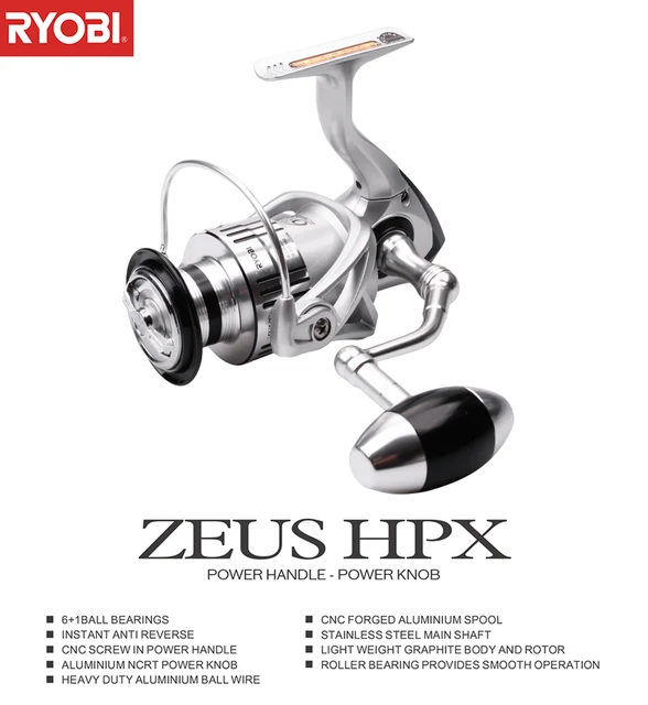 RYOBI ZEUS HPX Spinning Fishing Reel 1000-8000 6+1BB Gear Ratio 5.1:1/5.0:1  Max Drag 6kg-12kg Power Handle Power Knob CNC Spool - AliExpress