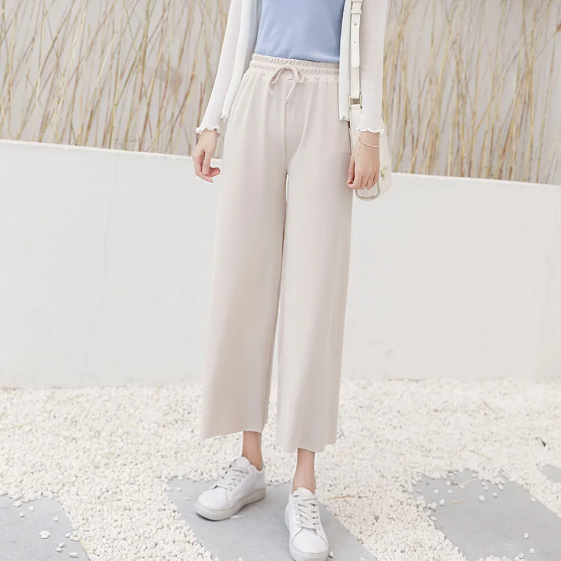 Для женщин Ice Silk свободные брюки - Цвет: Beige