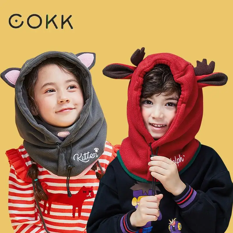 COKK/Корейская новая зимняя шапка для маленьких девочек, теплая и бархатная шапка вязаная шапка, Детская Балаклава, маска, шапки для девочек, мальчиков, детей, Gorras