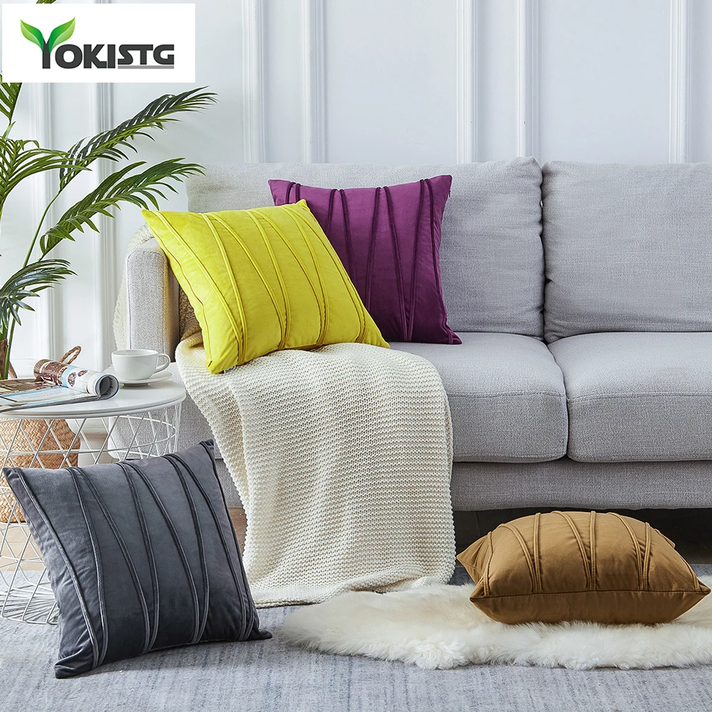 YokiSTG мягкие бархатные полосатые Чехлы для подушек, однотонные украшения, роскошные наволочки для дивана, стула, домашний декор