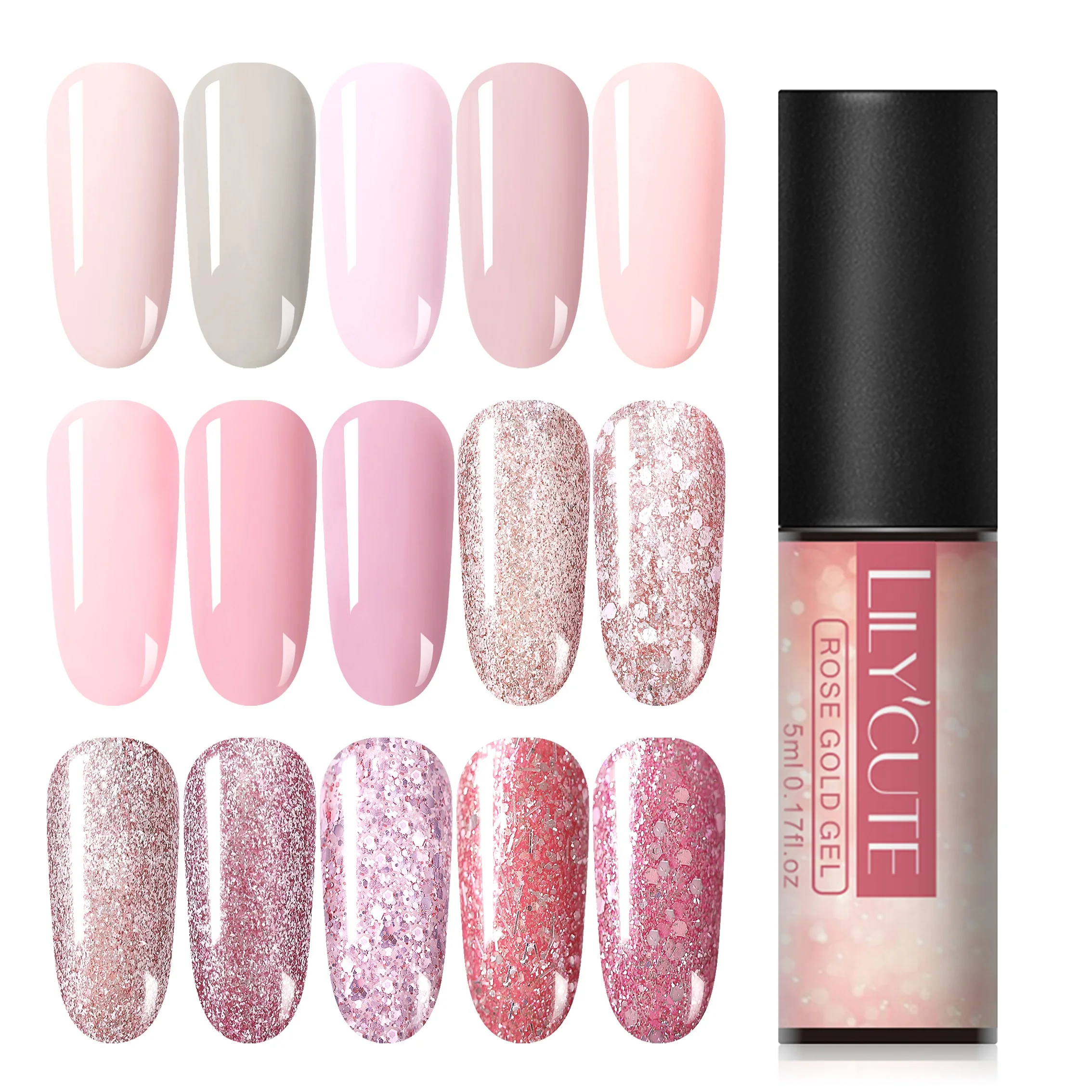 

LILYCUTE 5ml Rose Gold Gel Polish Soak Off Pure Nail Color Pink Glitter Sequins Nail Art UV LED Gel Varnish DIY Nail Art