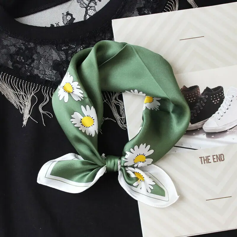 

100% Silk SmalL Scarf Shiny Bandana Women Elegant Vintage Flower Print Neckerchief Neck Hairband Headband 53x53cm / 20.8 inches