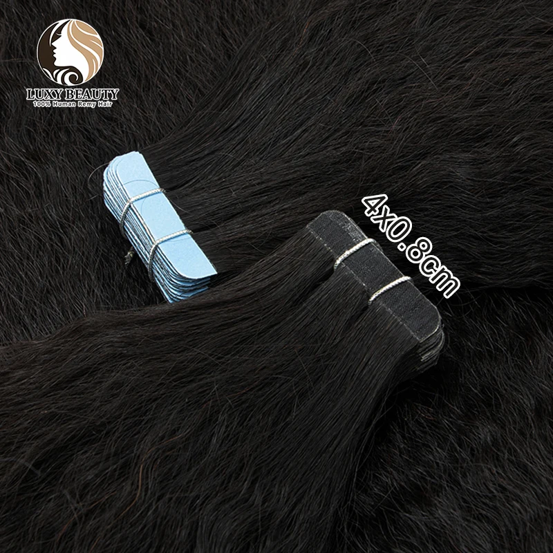 Kinky Straight Tape In Human Hair Extensions For Black Women 100% Remy Hair Adhesive Invisible Brazilian Natural Black