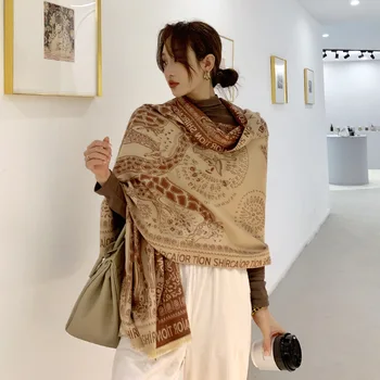 

Fashion autumn two-sided cashmere thick Scarf New winter Letter print tassels soft Beach towel lady Popular wool keep warm Shawl