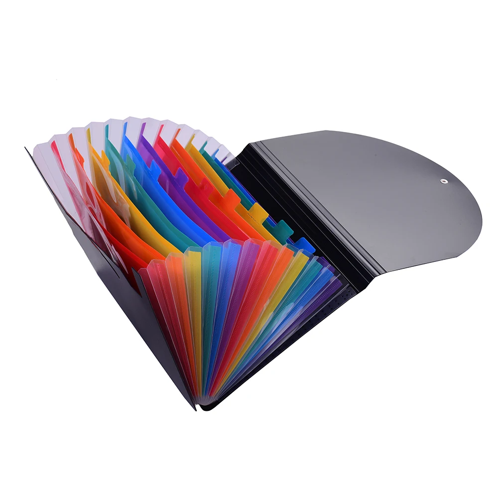

Accordian Expanding File Folder A4 12 Pockets Rainbow Coloured Cabinet with Cover Receipt Organizer with File Guide Label Cards