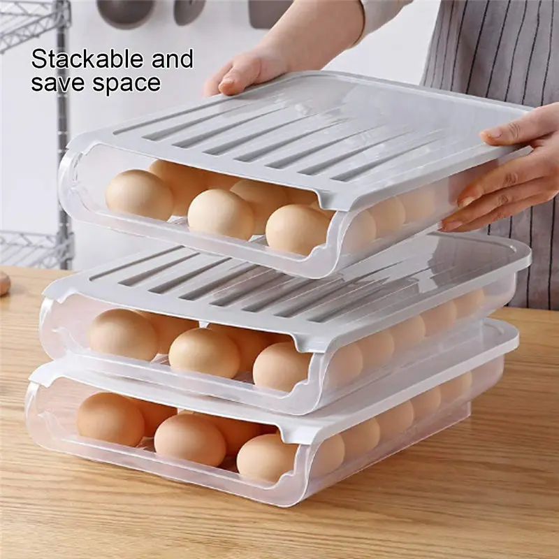 

Automatic Rolling Egg Storage Box Transparent 18 Grid Anti-fall Magnetic Refrigerator Stacked Egg Fresh Box Rack U3