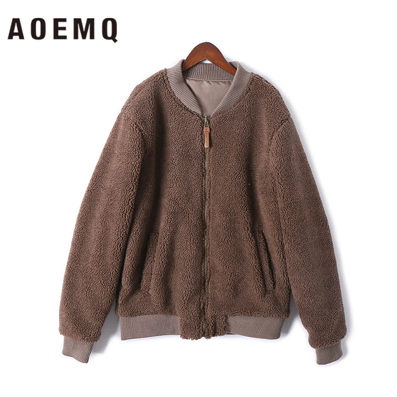 AOEMQ модные куртки плюс толстый теплый стоячий воротник куртка из овечьей шерсти зимняя одежда на молнии однобортные куртки
