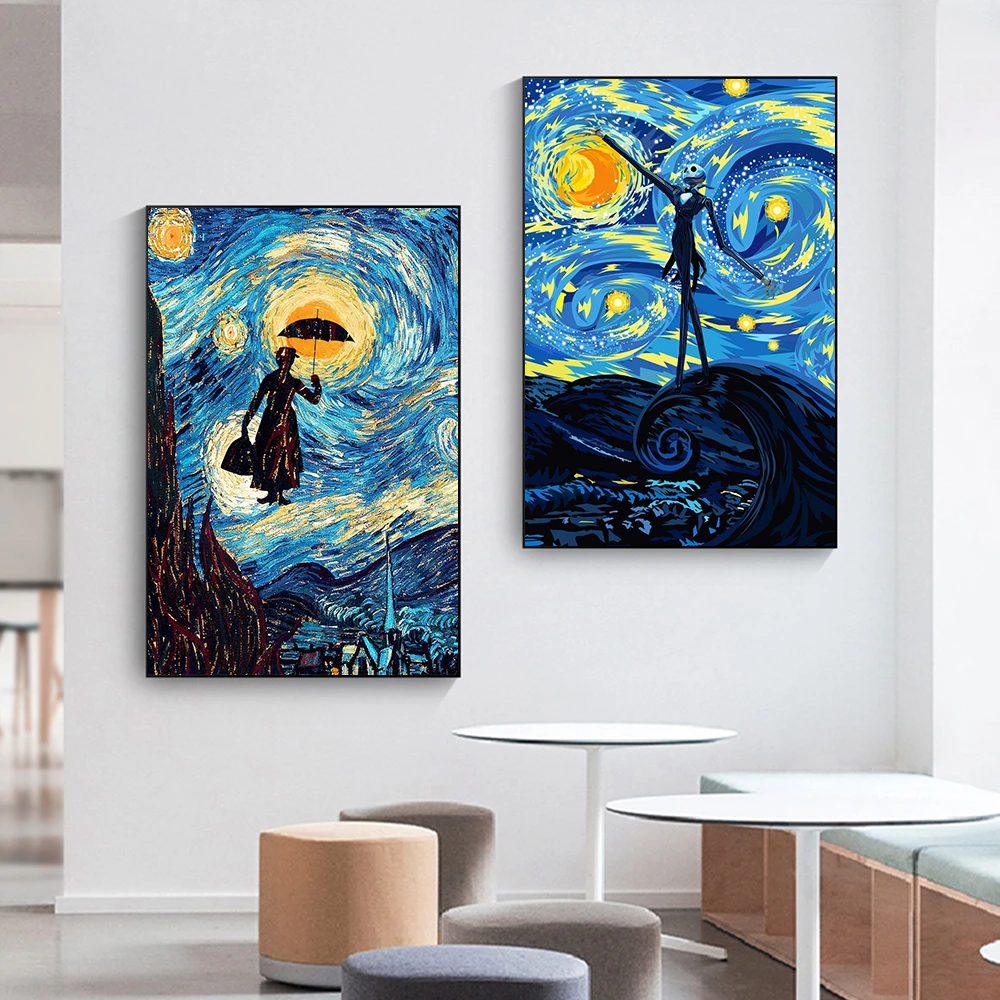 面白い夜の抽象的なキャンバスの絵画 印刷された壁の芸術のポスター 家の装飾のための有名な絵画 Painting Calligraphy Aliexpress