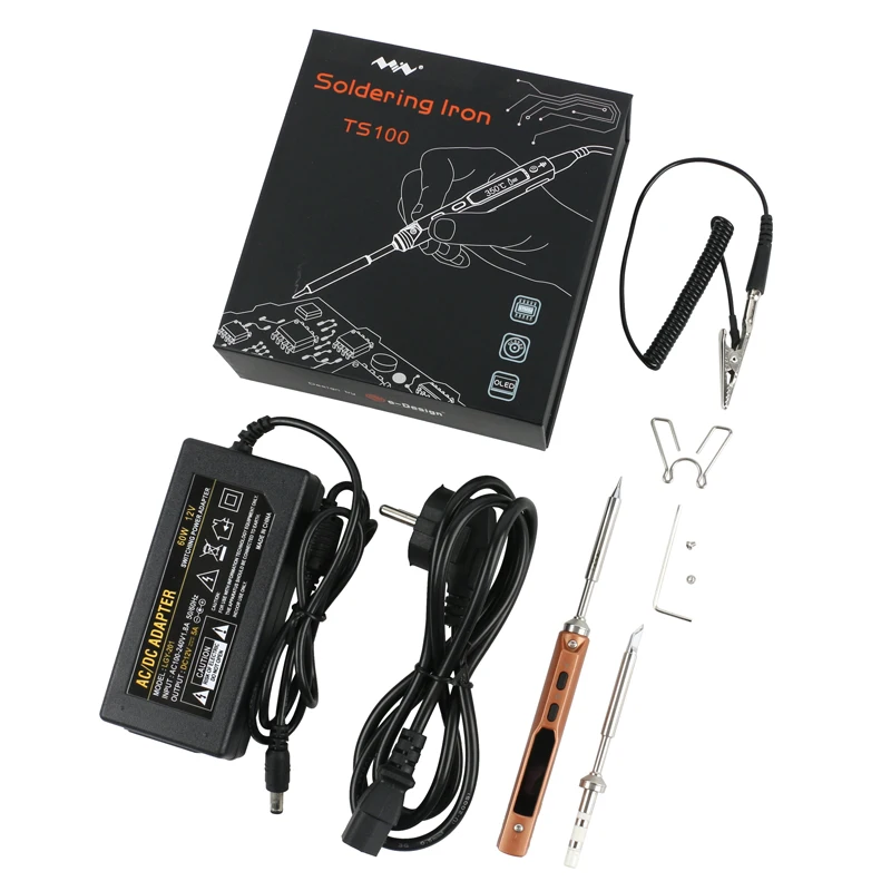 

Mini TS100 Digital Electric USB Smart Adjustable Soldering Iron Set 65W LCD Programmable + Power Supply + 2 Solder Iron Tips
