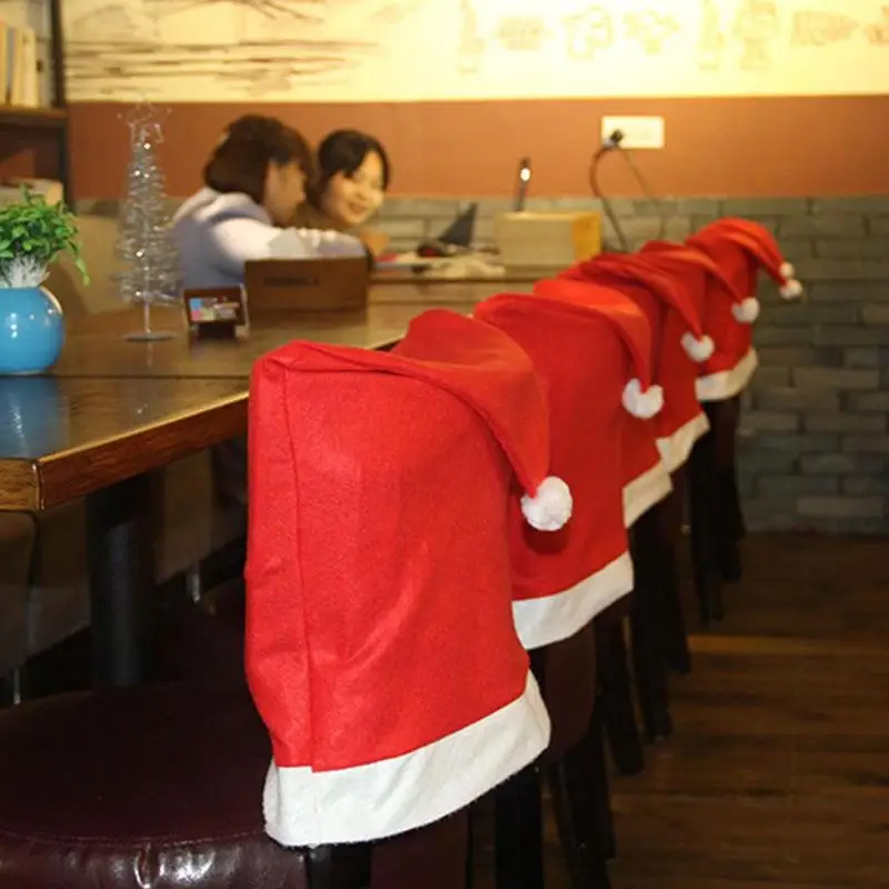 

2/4/6pcs Santa Claus Chair Cover For Family Hotel Christmas Ornament Non-woven Red Hat Chair Back Cover New Year Decorations