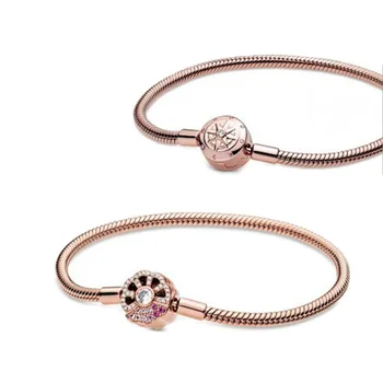 

2020 New Arrival China Exclusive 925 Sterling silver Pink Fan Clasp Snake Chain Bracelet Women Anniversary Jewelry gift