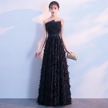 

Banquet sexy little evening dress female black long tube top noble high-end gas field queen temperament birthday party dress