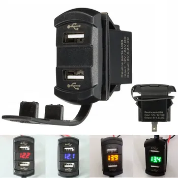 

12V 24V Car Boat Dual 2 USB Charger Green Orange Red Blue LED Voltmeter Voltage Meter Switch Panel For Car Truck