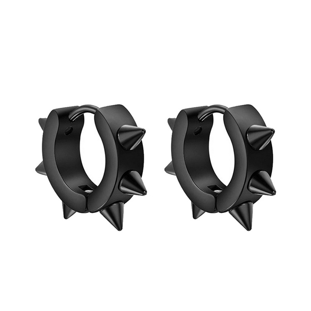 pair Punk Black-color Multiple Styles Stainless Steel Stud Earrings For Men and Women Street Pop Hip Hop Gothic Ear Jewelry