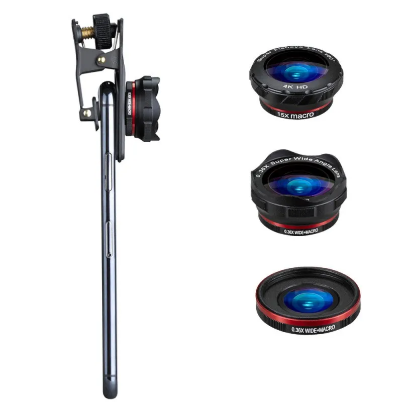 

5 in 1 12X Adjustable Telephoto Lens Wide Micro-Angle Fisheye Lenses With Portable Case