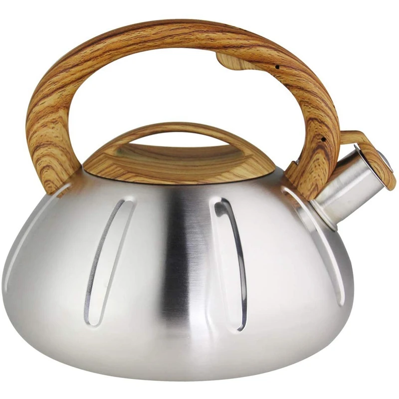

Whistling Tea Kettle,3L Home Stainless Steel Kettle, Brushed Stainless Steel - Modern Polished Teapot with Wood Handle for Gas,