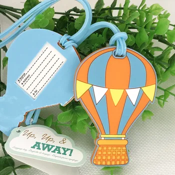 

(100pcs/Lot)FREE SHIPPING+Destination Wedding Favors Hot Air Balloon Luggage Tag Travel Rubber Baggage Tags Bridal Shower Favor