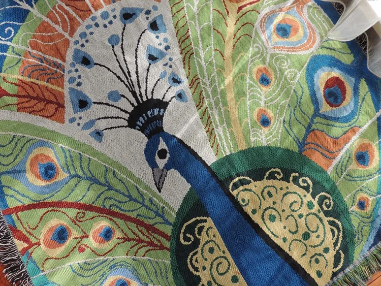 Manufacturers Direct Selling Foreign Trade Export Peacock Pattern Cotton Linen Thread Blanket Bohemian Blanket