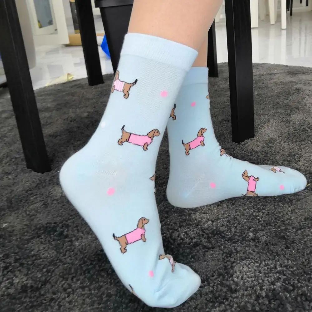Носки таксы, милые сумасшедшие носки, роскошные синие носки с изображением колбасы и собаки, женские хлопковые носки с рисунками, носки для Вайнера, подарок для влюбленных собак, 50 пар - Цвет: sausage dog socks