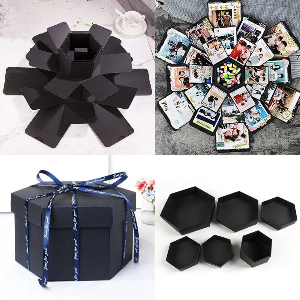 

Boy Girl Surprise Box Gifts Anniversary 5 Layer 6 Sided Memory Explosion Photo Display Storage Box Ribbon DIY Album Wedding Gift