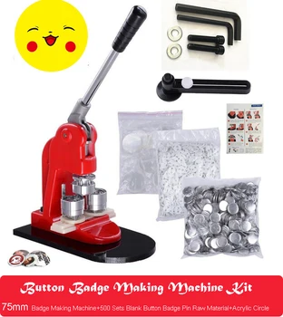 

Button Badge Making Machine Maker +75mm Button Badge Mould+75mm Button Badge Pin Raw Material 500PCS+ 1pcs Acrylic Circle Cutter