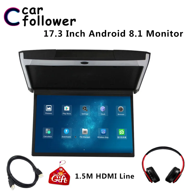 Монитор на Android 8 1 17 3 дюйма HD 1080P IPS экран потолочный ТВ для автомобиля поддержка Wi