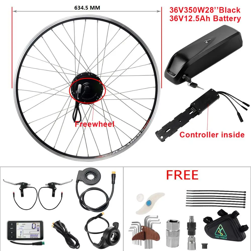 

Ebike Conversion Kit with Battery 36V 350W 28'' Rear Freewheel Brushless gear Hub Motor Wheel Intergrated Sine Wave Controller