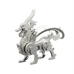 3d metal animal estilo quebra cabeça água clara golden beast kirin modelo de aço warcraft diy jigsaw brinquedos destacáveis presentes para crianças