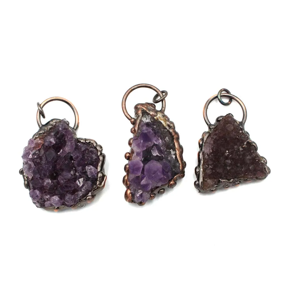 

3pcs Quality Natural Druzy Cluster Crystal Amethyst Stone Pendant Big Hole Irregular Mineral Ore Healing Stone Pendant Charms