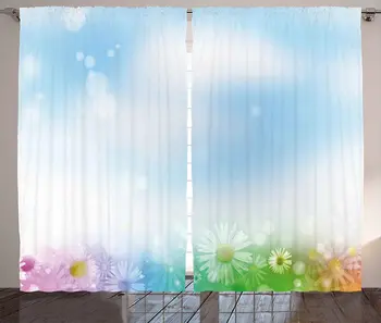 

Modern Curtains Abstract Image Flowers Daisies Leaves Vibrant Beaming Sun Artwork Print Living Room Bedroom Window Drapes Baby