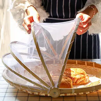 

Tray Fruit Vegetable Bread Storage Basket Hand-Woven Food Serving Tent Basket Simple Atmosphere Outdoor Picnic Mesh Net Cover