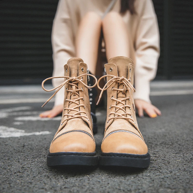 Модная обувь с высоким берцем; зимние Для женщин сапоги на шнуровке Bottes Femmes Chaussures Femmes; Для женщин женские сапоги «мартин» Damenstiefel Buty; искусственная кожа; Прямая(дропшиппинг); Damskie