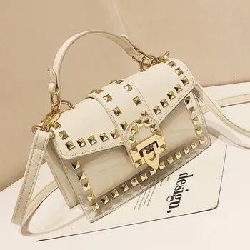 

Contrast color Rivet Tote bag 2020 Summer New High quality PVC Women's Designer Handbag Lock Shoulder Messenger Bag Travel bag